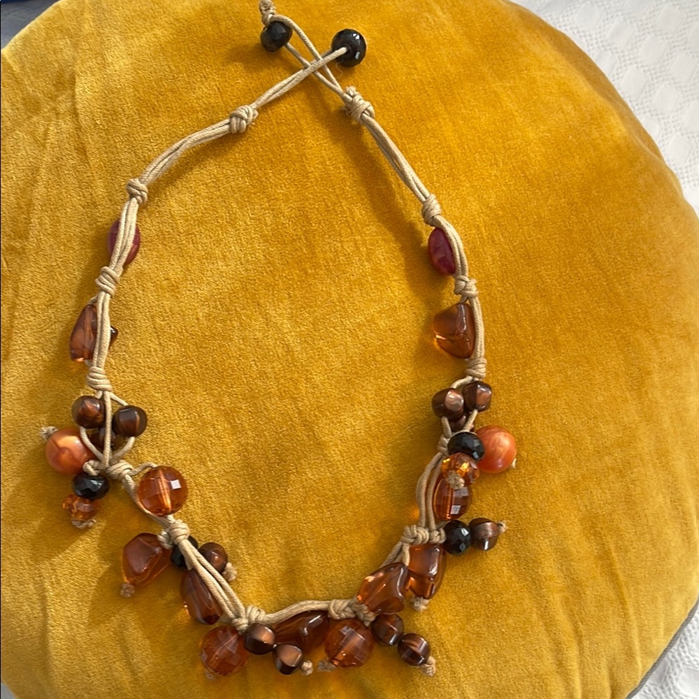 Handcrafted Brown and Orange Beaded Necklace